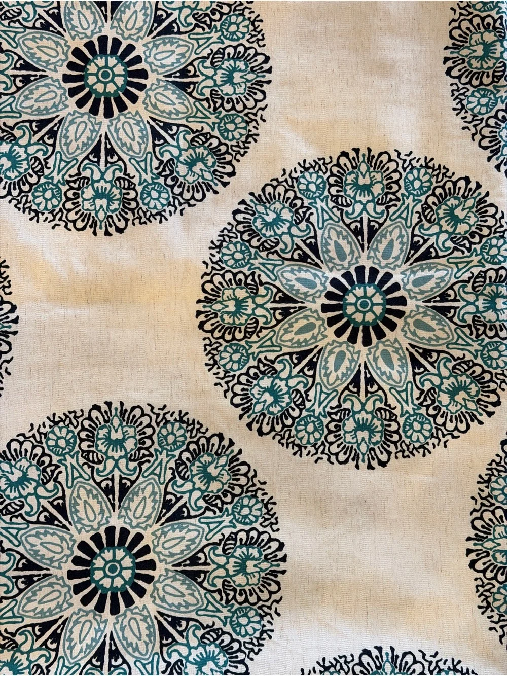 Set of 2 Threshold Cream Curtain Panel with Blue and Teal medallion Pattern